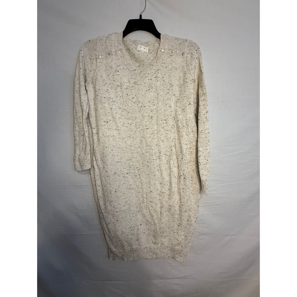 Seraphine Maternity Cream Oatmeal Speckled Knit Snap Shoulder Sweater Dress S